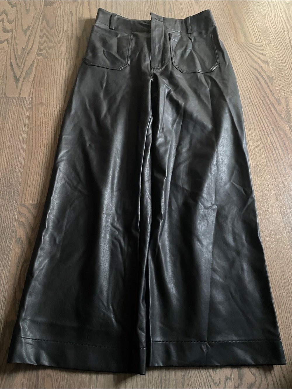 Anthropologie Black Faux Leather A-Line Maxi Skirt
